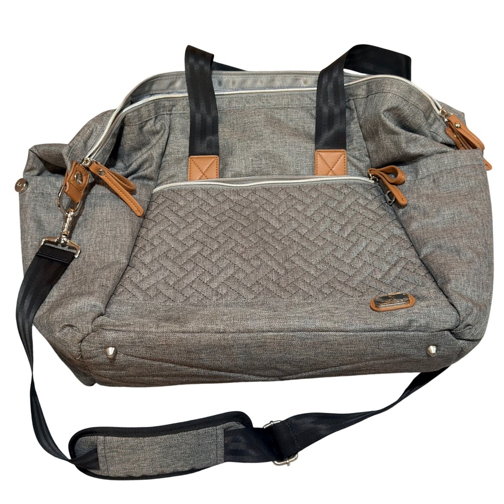 Dikaslon Diaper Bag Tote Unisex Gray Polyester Woven Travel Weekender Minimalist